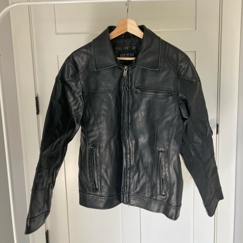 GUESS Men's Black Leather Jacket